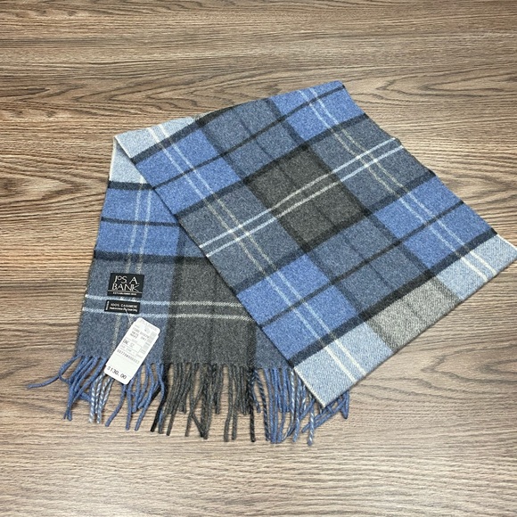 Bank Nwt Grey Blue Plaid Cashmere Scarf 